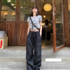 2022 New Vintage Y2K Drawstring Black Cargo Parachute Pants Women Harajuku Streetwear Wide Leg Straight Trousers - Parachute Pant Shop