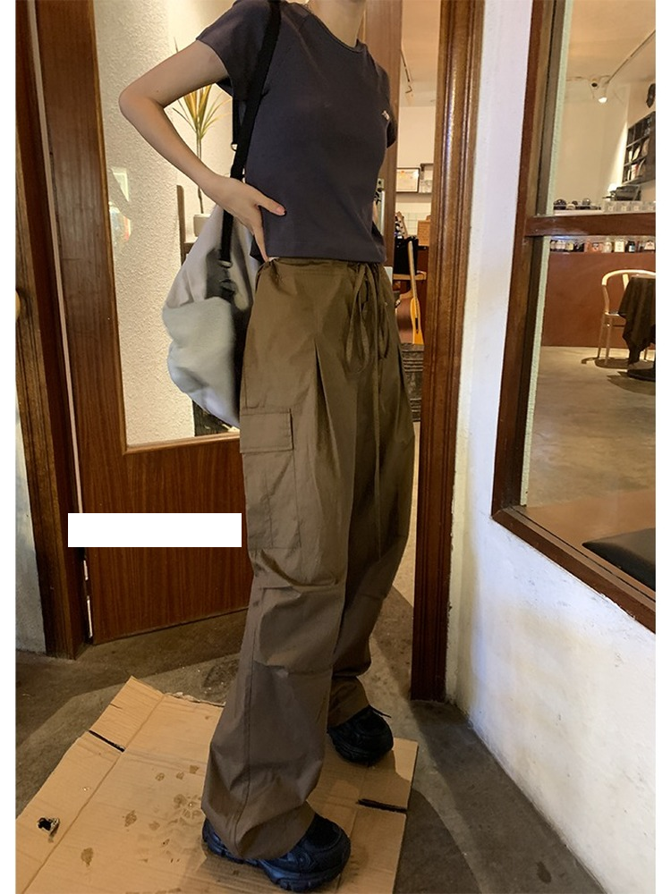 2022 New Vintage Y2K Drawstring Black Cargo Parachute Pants Women Harajuku Streetwear Wide Leg Straight Trousers 3 - Parachute Pant Shop