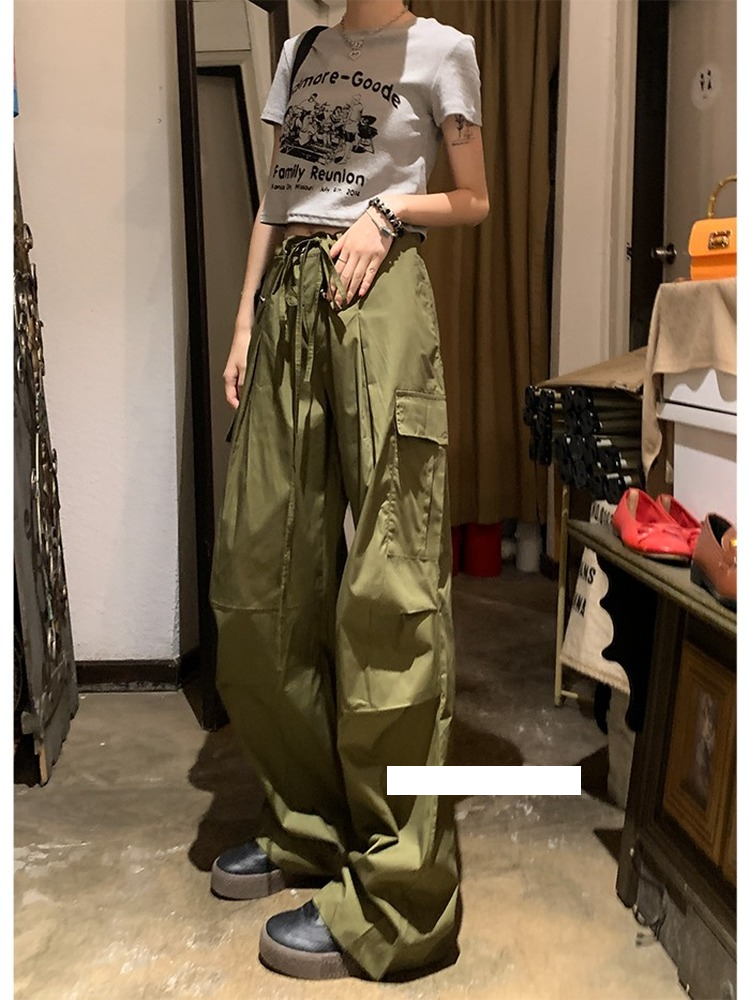 2022 New Vintage Y2K Drawstring Black Cargo Parachute Pants Women Harajuku Streetwear Wide Leg Straight Trousers 4 - Parachute Pant Shop
