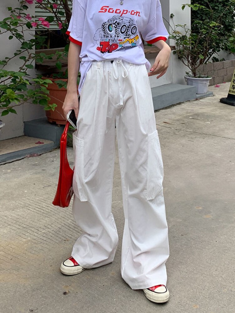 2022 Retro Gothic Punk Parachute Pants Women Y2K Harajuku Techwear Pockets White Cargo Trousers Female Jogging 4 - Parachute Pant Shop