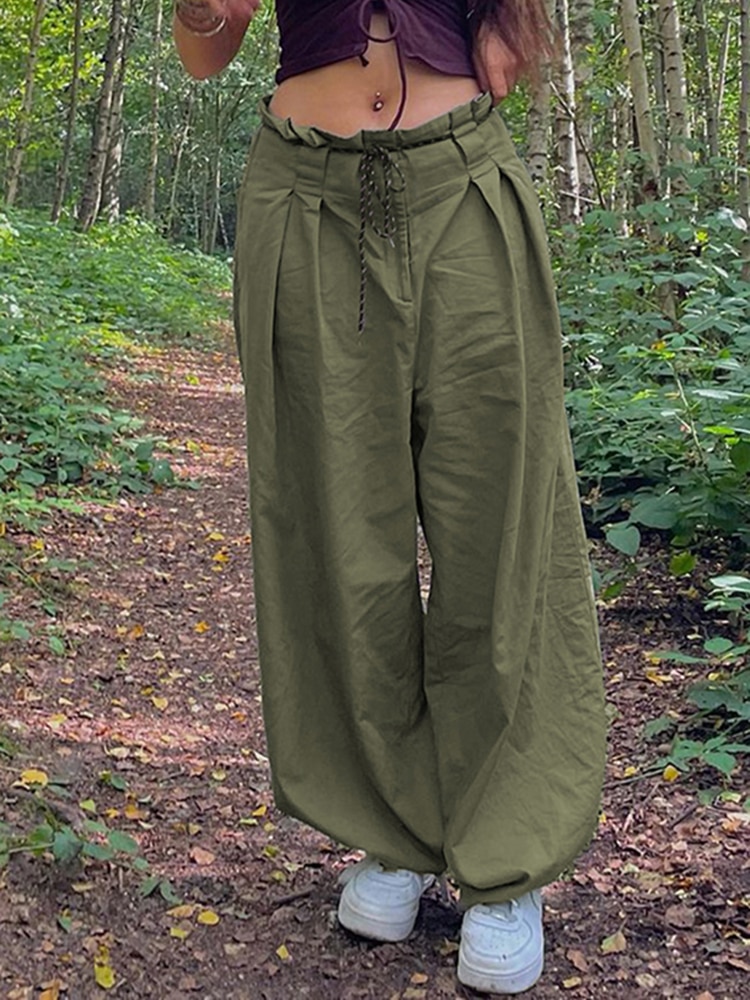 2023 Low Waist Parachute Pants Baggy Women Y2K Pockets Oversized Green Grunge Vintage Harajuku Cargo Trousers 2 - Parachute Pant Shop