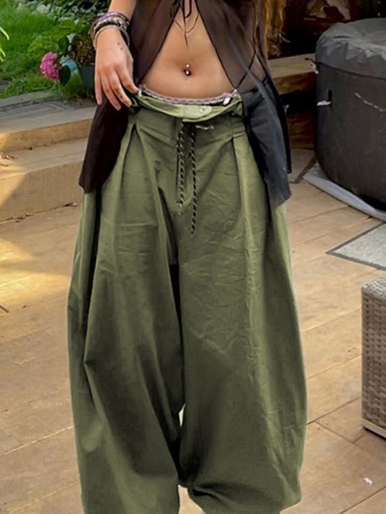2023 Low Waist Parachute Pants Baggy Women Y2K Pockets Oversized Green Grunge Vintage Harajuku Cargo Trousers 3 - Parachute Pant Shop