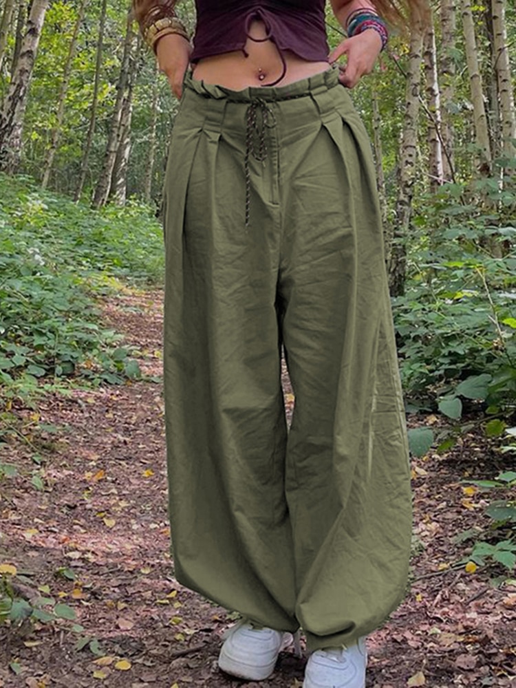 2023 Low Waist Parachute Pants Baggy Women Y2K Pockets Oversized Green Grunge Vintage Harajuku Cargo Trousers - Parachute Pant Shop