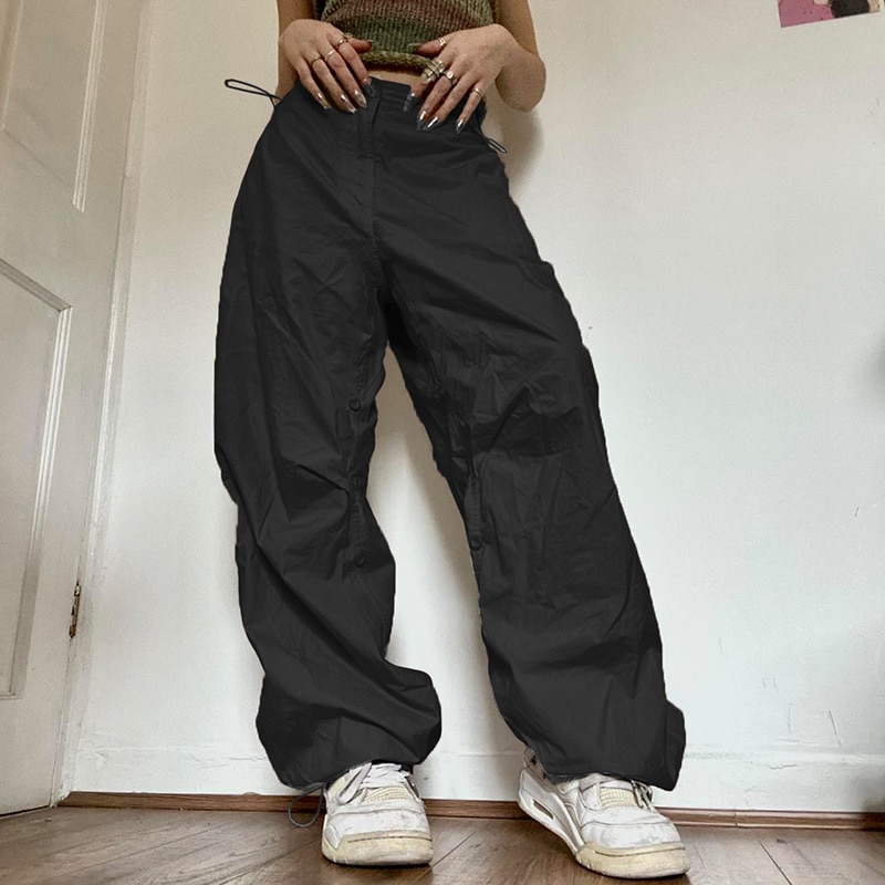 Baggy Cargo Parachute Pants Y2k Jogger Trousers Brown Wide Leg Retro Old School Hip Hop Adjustable 2 - Parachute Pant Shop