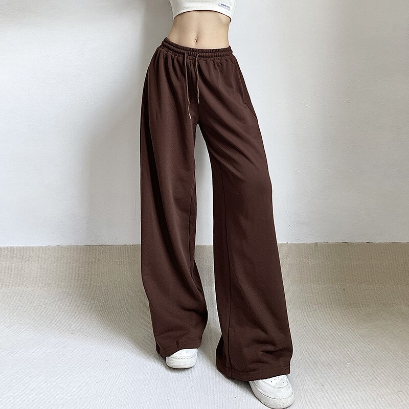 Brown Wide Leg Baggy Pants Drawsting Hippie Y2K Cargo Trousers Women Low Waist Sweatpant Korean Vintage 4 - Parachute Pant Shop