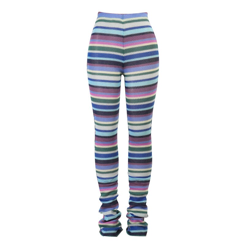 CHRLEISURE Cargo Pants Women Fashion Rainbow High Waist Knitting Breathable Trousers Ins Fashion Casual Striped Parachute 4 - Parachute Pant Shop