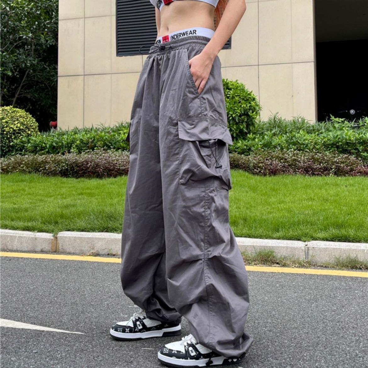 Cargo Pants Streetwear Outfits Y2K Clothing Oversized Drawstring Low Waist Parachute Loose Fit Sweatpants Trousers Women - Parachute Pant Shop