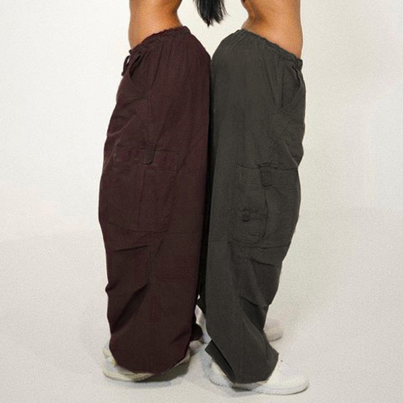 Cutistation Grunge Clothes Khaki Low Rise Drawstring Parachute Pants Fall Outfits Women 2022 Wide Leg y2k 3 - Parachute Pant Shop