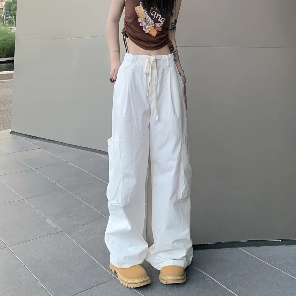 Gothic Punk Parachute Pants Women Y2K Harajuku Techwear Pockets White Cargo Trousers Female Jogging Sweatpants Grunge 4 - Parachute Pant Shop