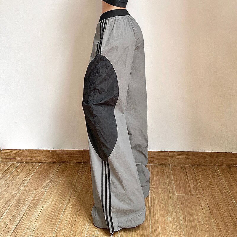 Gray Female Striped Baggy Parachute Pants Girl Y2k Bottoms Korean Style Oversize Loose Wide Leg Trousers 2 - Parachute Pant Shop