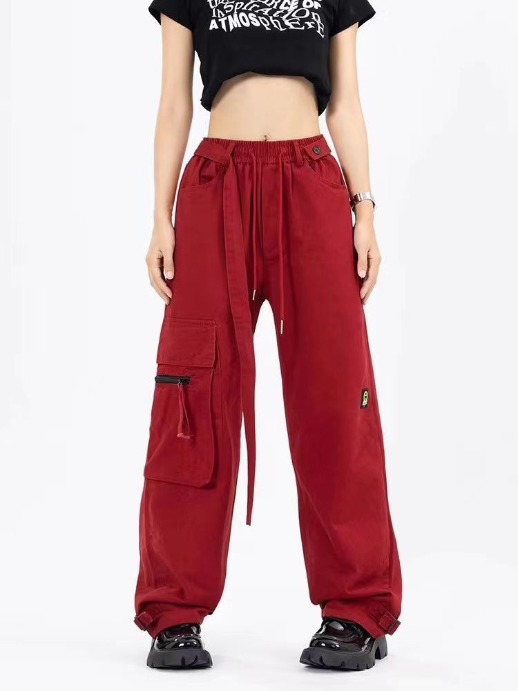 HOUZHOU Techwear Streetwear Red Cargo Pants Women Hip Hop Harajuku Oversize Pockets Black Parachute Trousers Female - Parachute Pant Shop