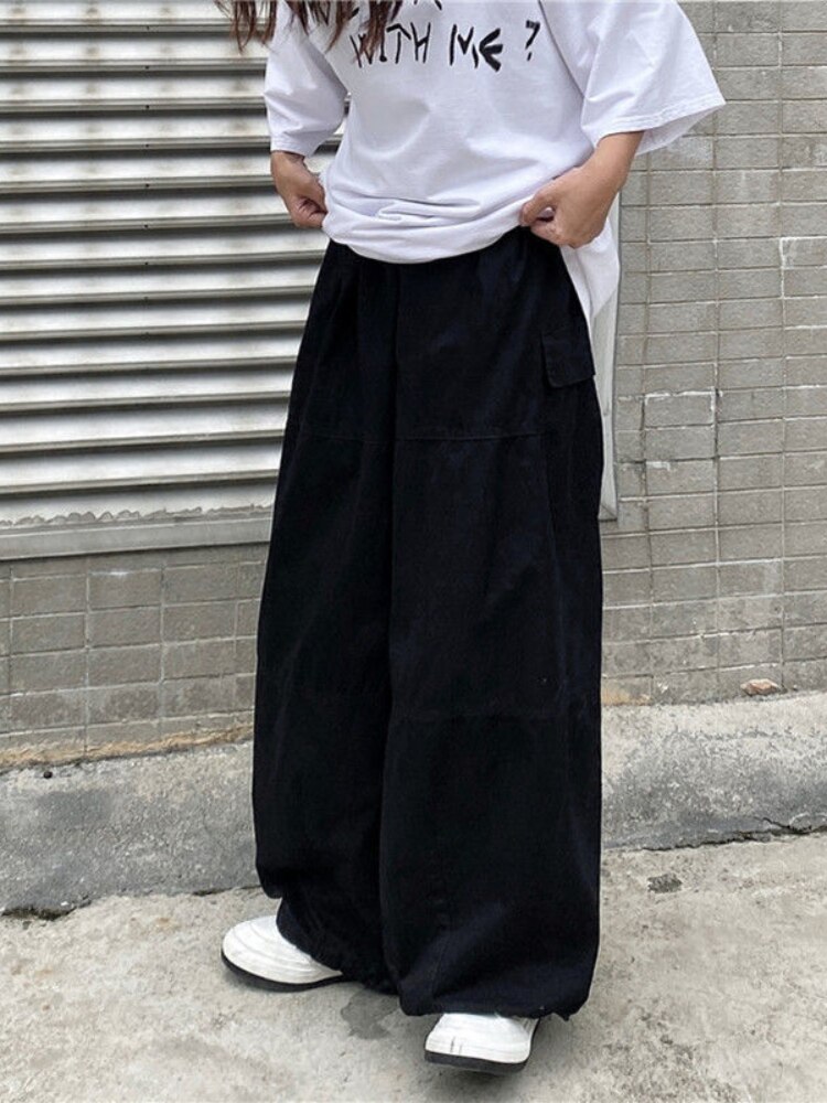 Japanese Style Oversize Cargo Pants Brown Women Harajuku Streetwear Solid Joggers Sweatpants Pockets Parachute Trousers Hippie 4 - Parachute Pant Shop