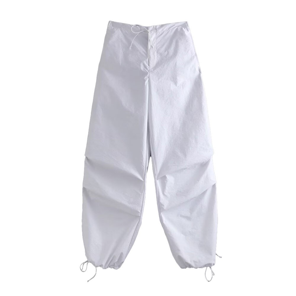 Parachute Pants Casual Hippie Y2K Cargo Pants Women High Waist Sweatpant Drawstring Pockets Korean Vintage White 3 - Parachute Pant Shop