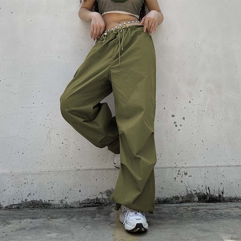 Parachute Pants y2k Streetwear Summer For Women Cargo Trousers Green Drawstring Wide And Loose White Pants 4 - Parachute Pant Shop