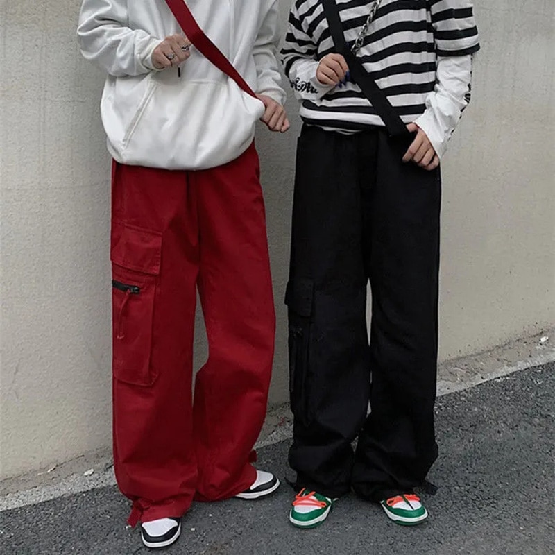 Red high waist Pants Y2K Parachute Pants Women Hippie Streetwear Oversize Pockets Cargo Trousers Harajuku Street 2 - Parachute Pant Shop