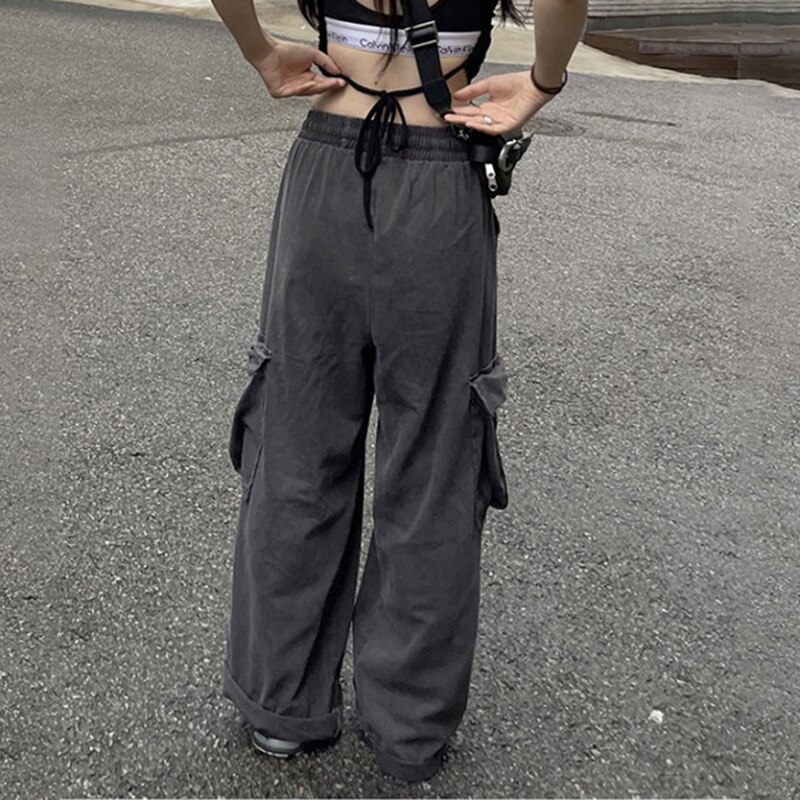 Retro Cargo Pants Pockets Baggy Jeaans Parachute American Style Straight Elastic Waist Streetwear Y2k Clothes Women 1 - Parachute Pant Shop