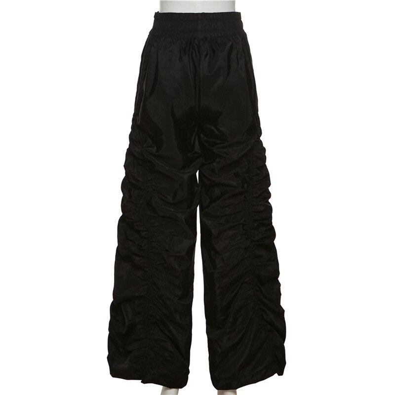 Ruched Flare Baggy Pants Cargo Parachute Lace Up Drawstring Waist Women Fashion Y2k 4 - Parachute Pant Shop