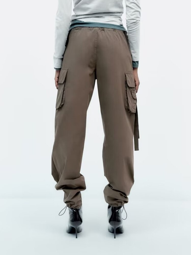 TRAF Women Solid Color Drawstring Loose Multi Pocket Sweatpant Cargo Trouser Fashion Parachute Pants Woman Streetwear 3 - Parachute Pant Shop