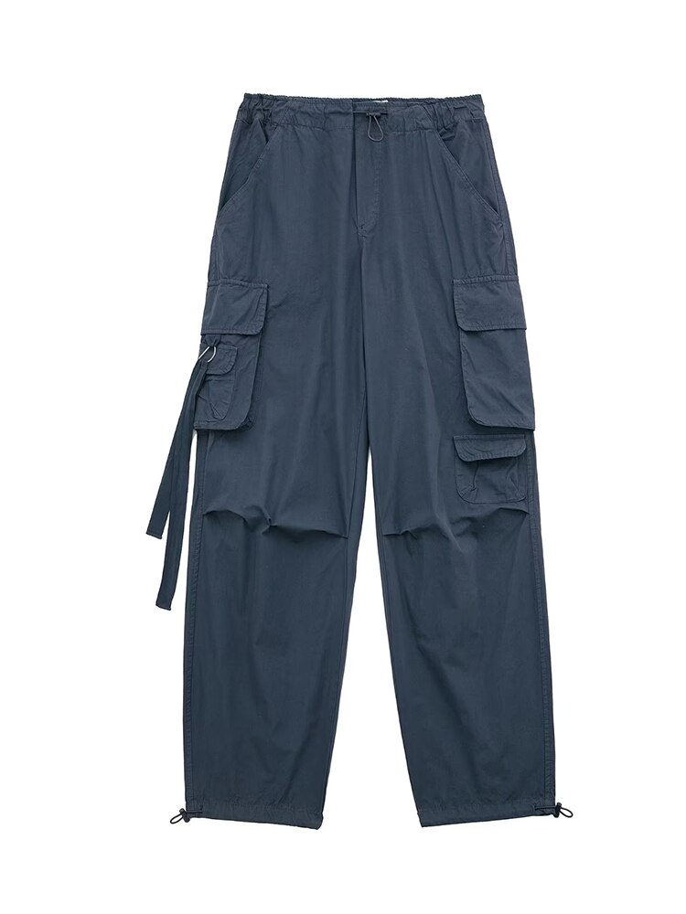 TRAF Women Solid Color Drawstring Loose Multi Pocket Sweatpant Cargo Trouser Fashion Parachute Pants Woman Streetwear 4 - Parachute Pant Shop
