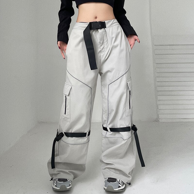 Tech Wear Baggy Pants Parachute Cargo Sweatpant Lace Up Pockets Gray Streetwear Y2k Style Clothes 1 - Parachute Pant Shop