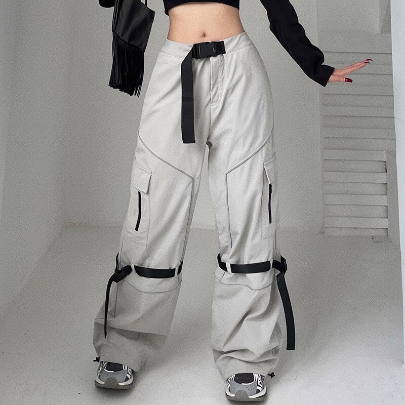 Tech Wear Baggy Pants Parachute Cargo Sweatpant Lace Up Pockets Gray Streetwear Y2k Style Clothes 2 - Parachute Pant Shop