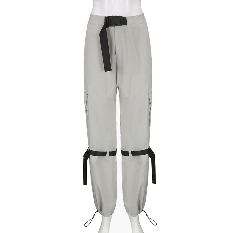 Tech Wear Baggy Pants Parachute Cargo Sweatpant Lace Up Pockets Gray Streetwear Y2k Style Clothes 4 - Parachute Pant Shop