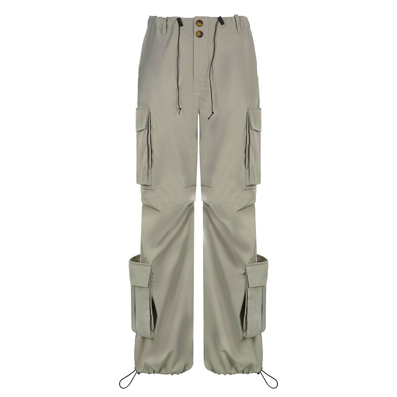 Vintage Gray Cargo Pants Baggy Parachute Multipockets Low Rise Trouser All Match Streetwear Hot Girls Women 5 - Parachute Pant Shop