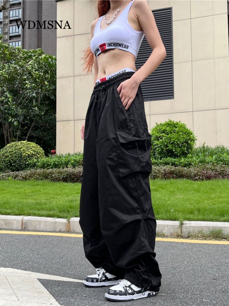 WDMSNA Y2K Parachute Pants Women Hippie Streetwear Pockets Cargo Trousers Women Harajuku Wide Pantalones Egirl Style 3 - Parachute Pant Shop
