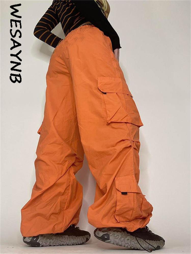 WESAYNB Fall y2k Clothes Cargo Streetwear Pants For Women 2022 Orange Casual Pocket Trousers Baggy Straight 1 - Parachute Pant Shop