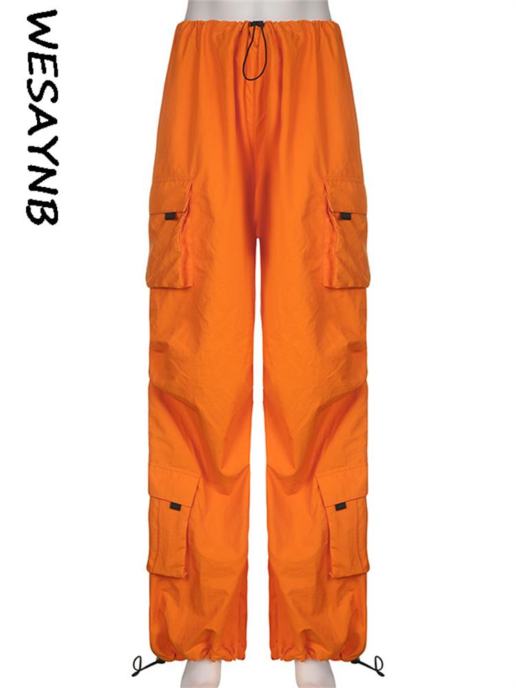 WESAYNB Fall y2k Clothes Cargo Streetwear Pants For Women 2022 Orange Casual Pocket Trousers Baggy Straight 5 - Parachute Pant Shop
