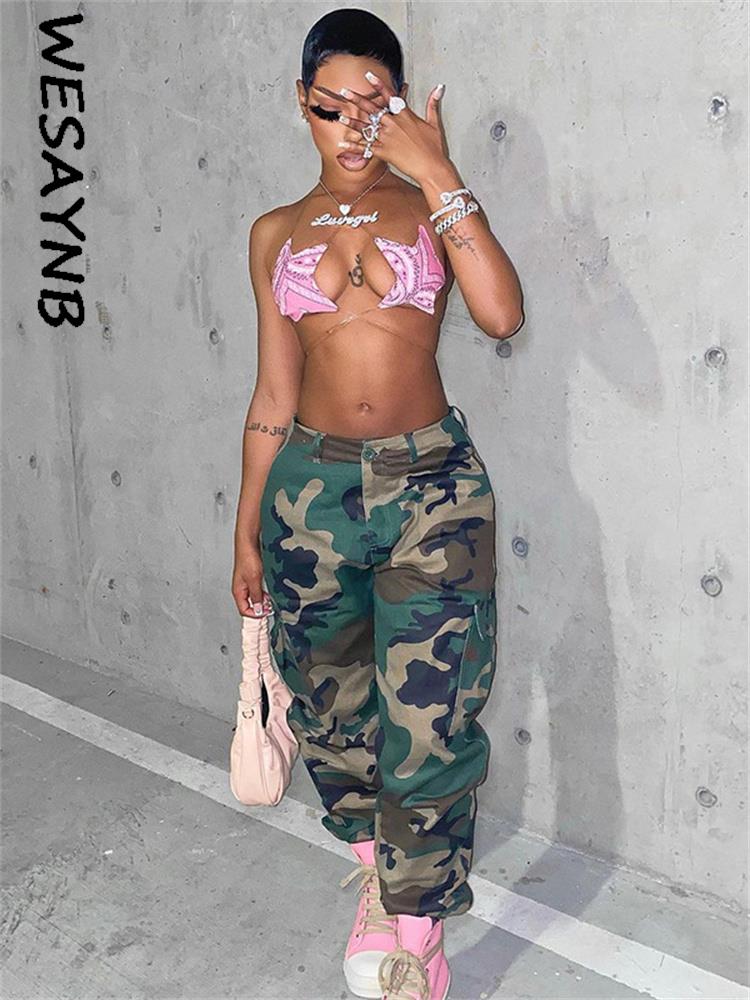 WESAYNB y2k Clothes Parachute Cargo Pants For Women 2022 Green Casual Print Camouflage Trousers Baggy Straight 3 - Parachute Pant Shop