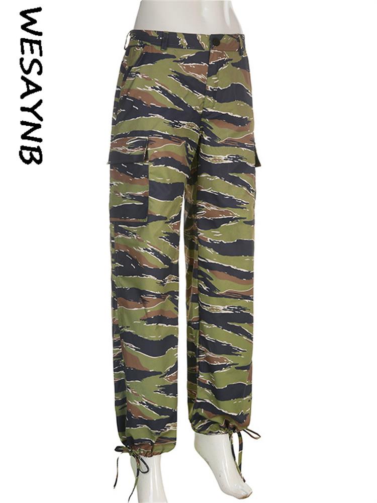 WESAYNB y2k Clothes Parachute Cargo Pants For Women 2022 Green Casual Print Camouflage Trousers Baggy Straight 5 - Parachute Pant Shop