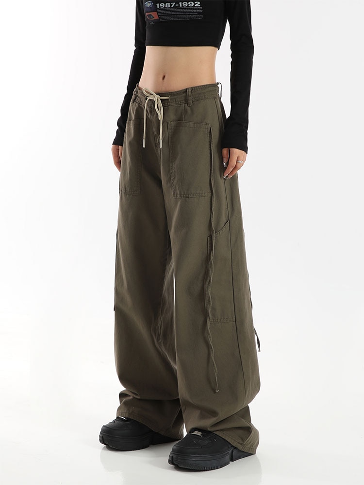 Y2K Parachute Pants High Waist Women Streetwear Oversize Pockets Army Green Cargo Trousers Harajuku Wide Leg - Parachute Pant Shop