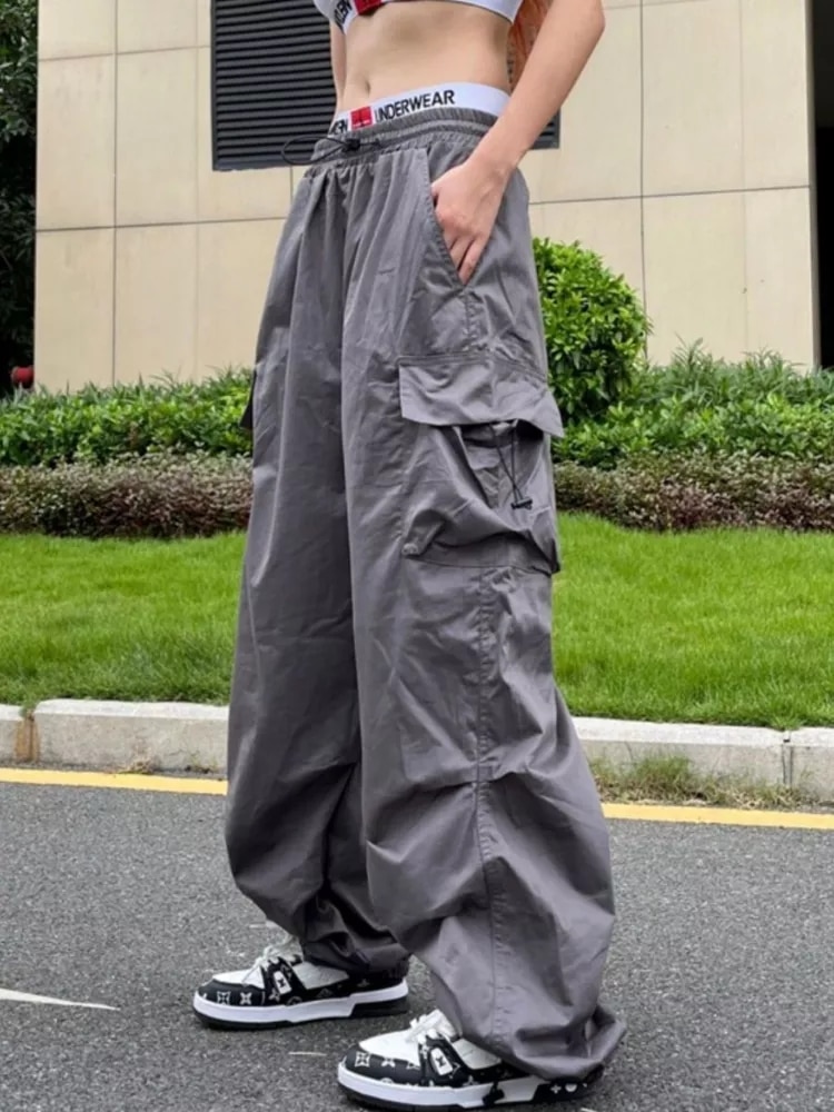 Y2K Parachute Pants Women Hippie Streetwear Oversize Pockets Cargo Trousers Harajuku Techwear Wide Pantalone Egirl Style 1 - Parachute Pant Shop