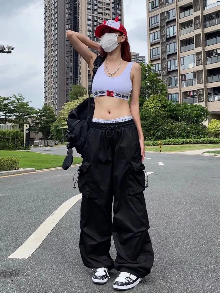 Y2K Parachute Pants Women Hippie Streetwear Oversize Pockets Cargo Trousers Harajuku Techwear Wide Pantalone Egirl Style 10 - Parachute Pant Shop