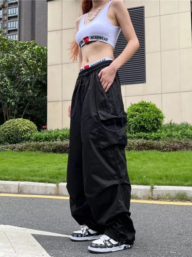 Y2K Parachute Pants Women Hippie Streetwear Oversize Pockets Cargo Trousers Harajuku Techwear Wide Pantalone Egirl Style 9 - Parachute Pant Shop