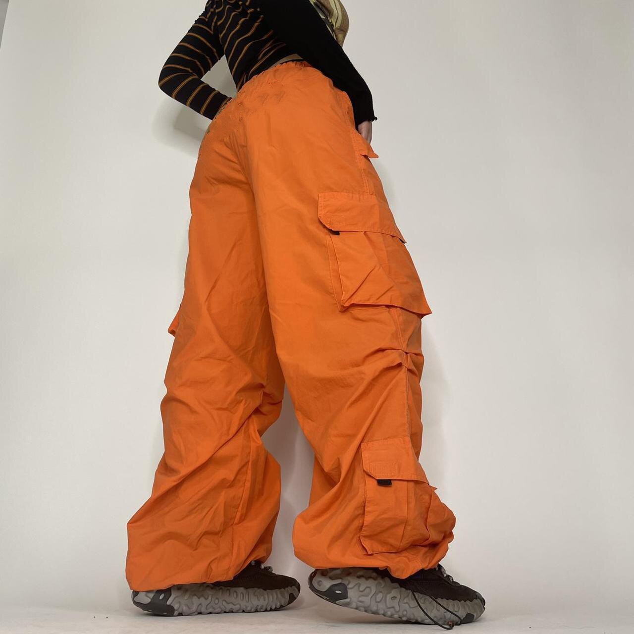 Y2k Orange Cargo Long Pants Bootcut Multipockets Loose Palazzo Parachute Fashion Streetwear Summer Women Clothes Ladies 1 - Parachute Pant Shop