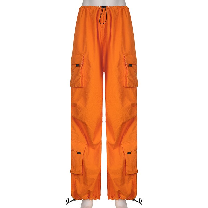 Y2k Orange Cargo Long Pants Bootcut Multipockets Loose Palazzo Parachute Fashion Streetwear Summer Women Clothes Ladies 4 - Parachute Pant Shop