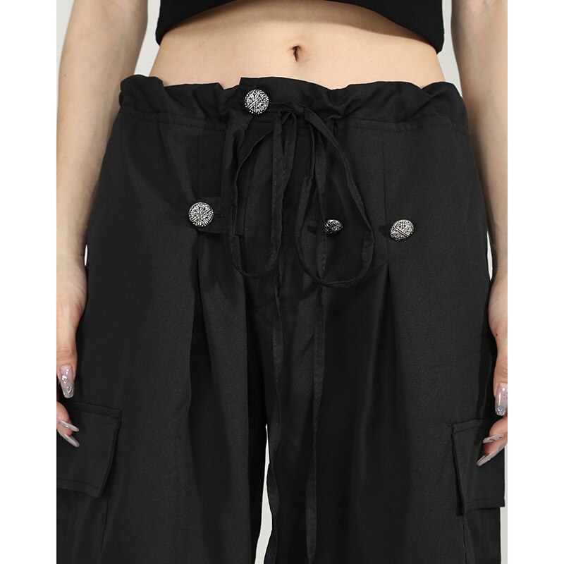 Y2k Vintage Black Parachute Pants Women Hippie Streetwear Oversize Pockets Cargo Trousers Harajuku Techwear Wide Pantalones 1 - Parachute Pant Shop