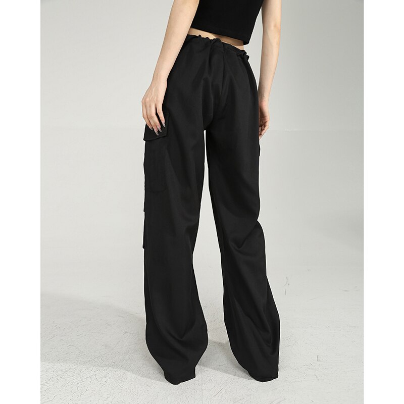 Y2k Vintage Black Parachute Pants Women Hippie Streetwear Oversize Pockets Cargo Trousers Harajuku Techwear Wide Pantalones 3 - Parachute Pant Shop