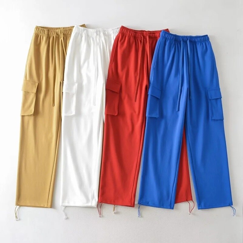 YOZOU 2022 Autumn Red Yellow Blue White Solid Cotton Sweatpants Baggy Cargo Trousers Parachute Pants Bottoms 3 - Parachute Pant Shop