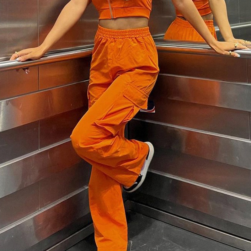 YOZOU 2022 Orange Women Baggy Oversize Parachute Cargo Pants Y2k Wide Leg Low Waist Trouser Streetwear 1 - Parachute Pant Shop