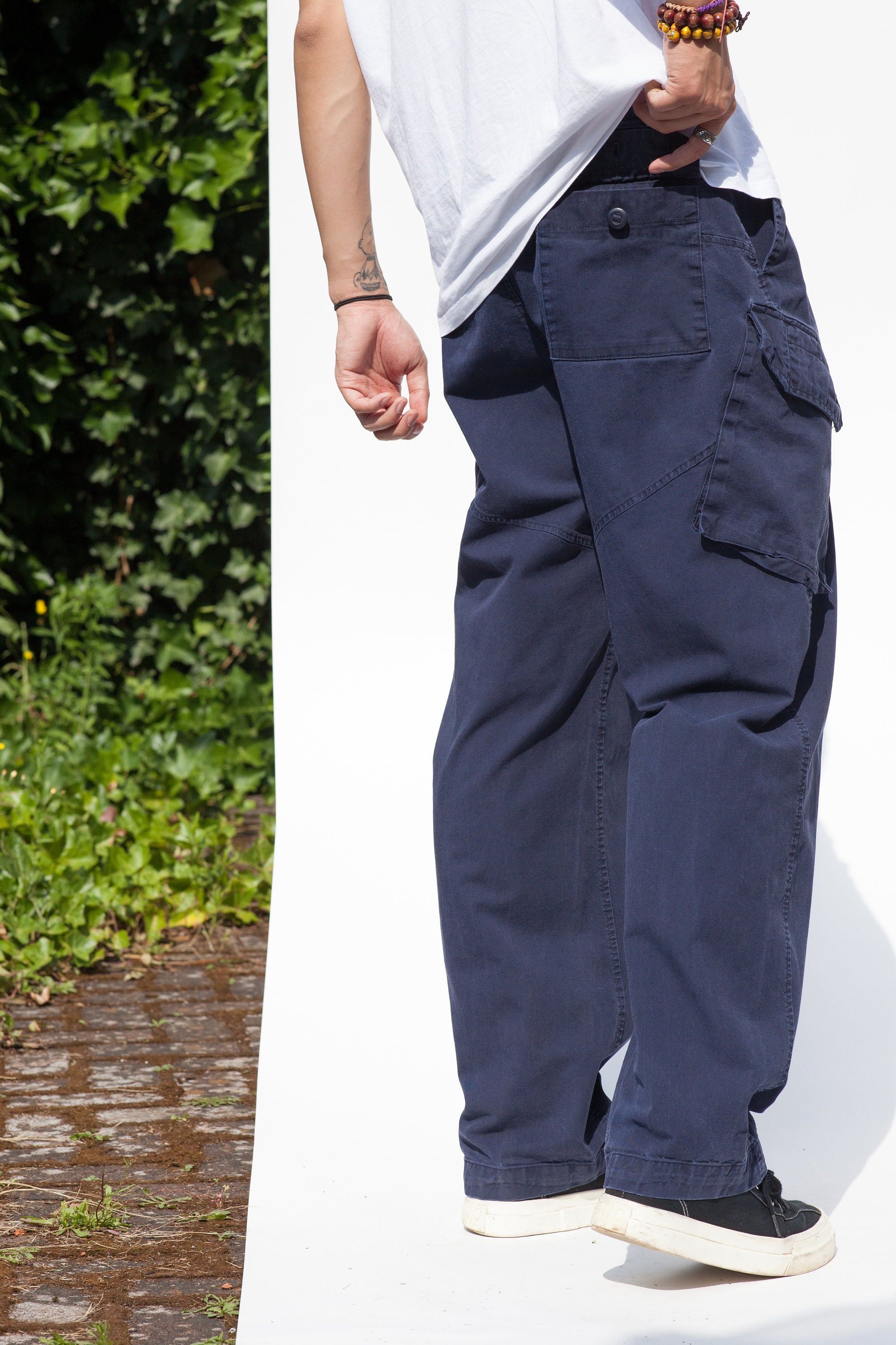 Vintage British Army Navy Issued Blue Work Combat Military Trousers Wide Leg Pants - All sizes