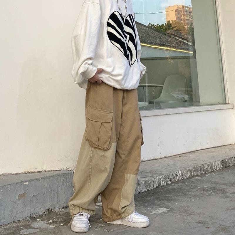 Baggy Black Cargo Pants for Men Khaki Cargo Trousers Male Vintage Loose Casual Autumn Japanese Streetwear Hip Hop Fast Shipping