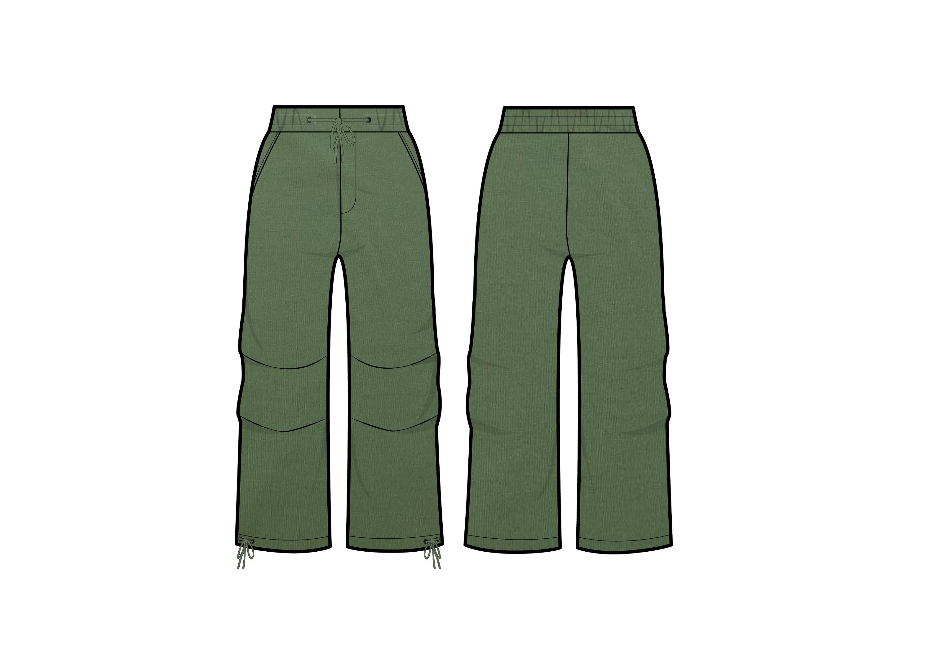 Parachute Cargo Pants Baggy Techwear Y2K Fashion Design Template - Flat Sketch Tech Drawing-Illustrator Ai. PDF Vector Download File