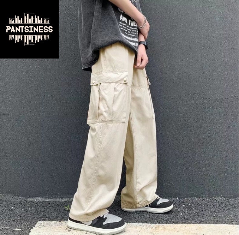 Casual Retro Cargo Pants, Y2K Vintage Side Pocket Streetwear, Straight Leg Mens Bottoms, Urban Streetwear  Grunge Trousers