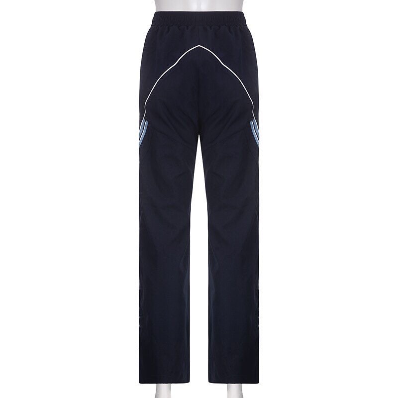 Blue Side striped pants Baggy Track Pants, swishy pants 90s, elastic waist cargo joggers women parachute pants, women trousers loose pants