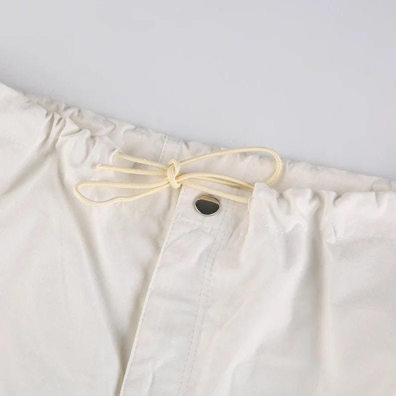 Y2K Wide Leg Cargo Trousers, White Parachute Cargo Pants, Mountain Trousers Vintage 90s Streetwear